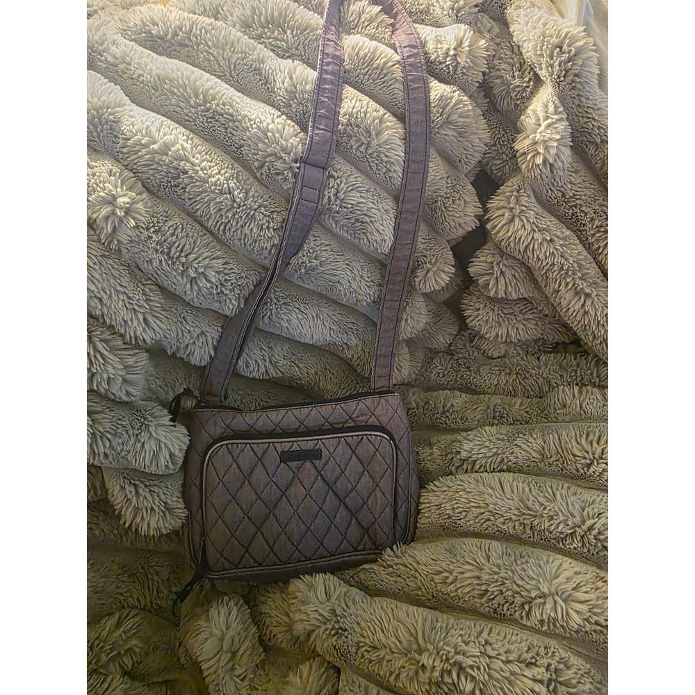 Vera Bradley Quilted Denim Metallic Crossbody Bag Organizer Floral Lining